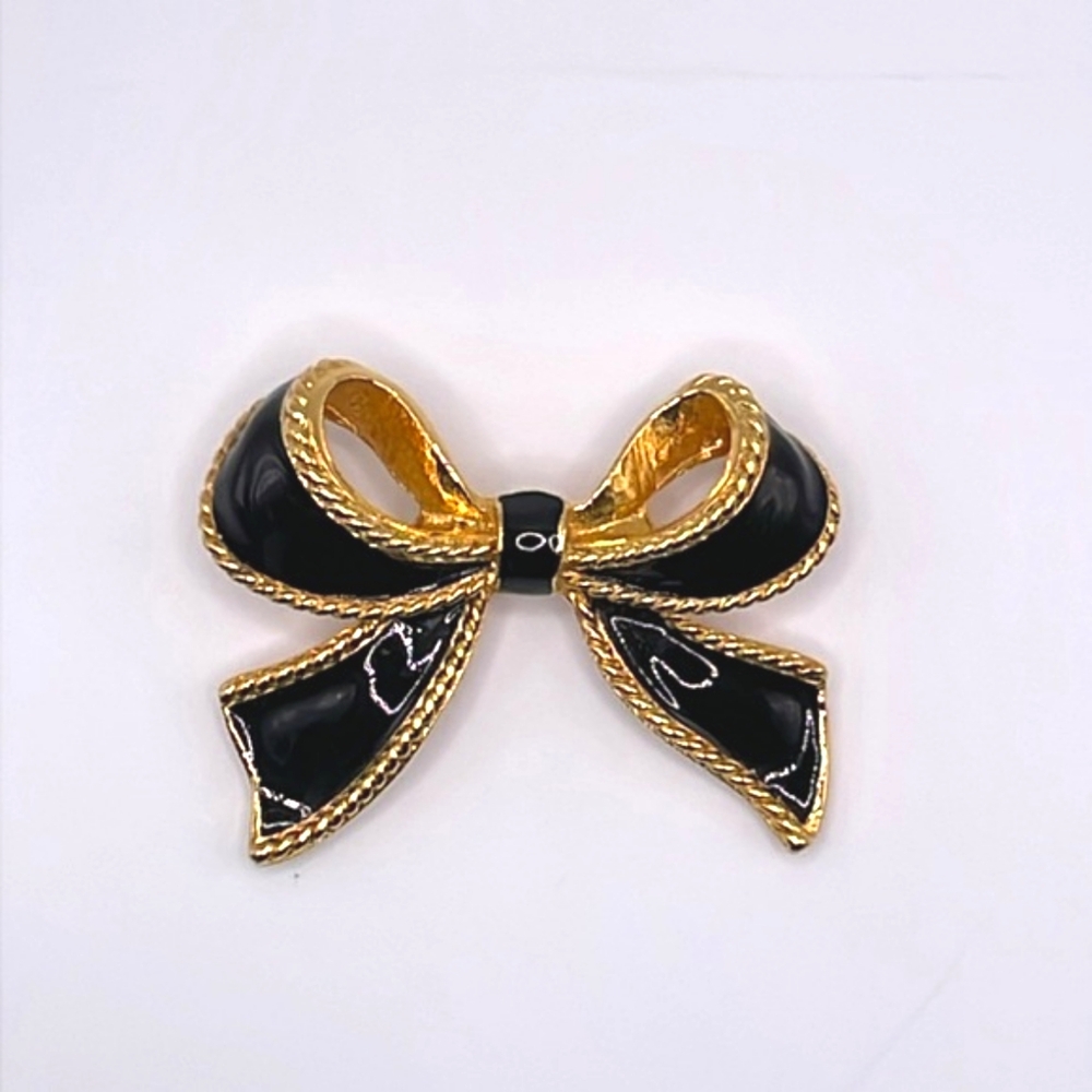KJL for Avon Vintage Signed Black Enamel Gold Tone Bolo Slide Necklace Enhancer